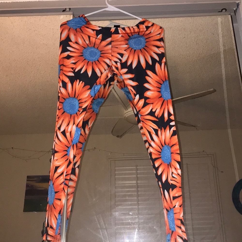 Orange floral leggings